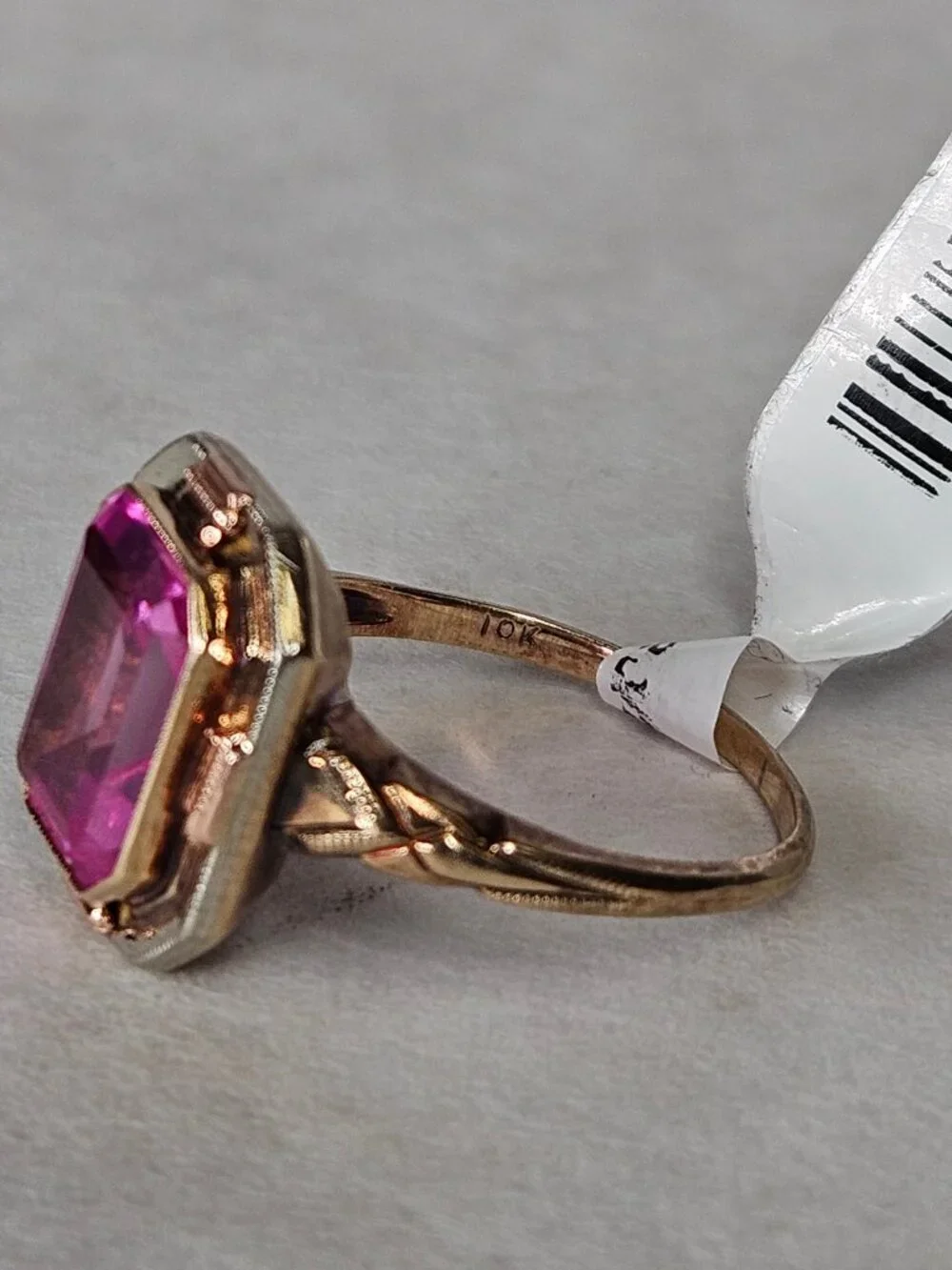 Vintage 10K Yellow Gold Pink Ice Topaz Emerald Cut Cocktail Ring Size 5.75
